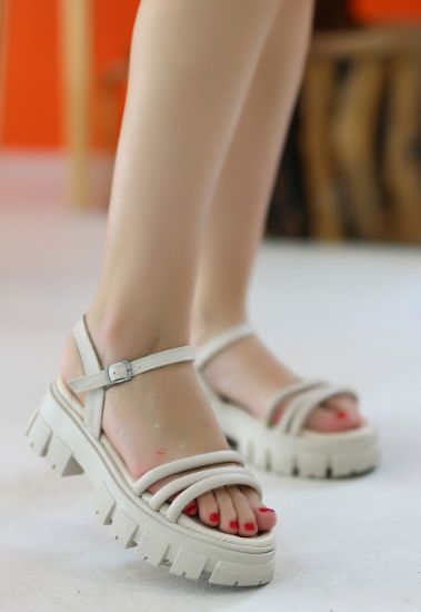 Slon Bej Cilt Sandalet resmi