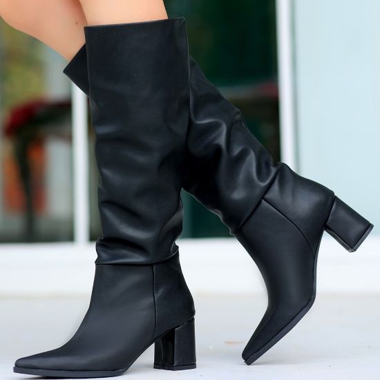 Roksa Siyah Cilt Topuklu Çizme resmi