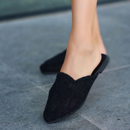 Osse Siyah Örgülü Terlik resmi