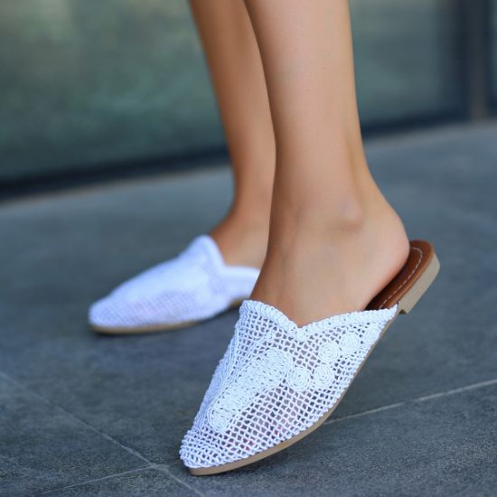 Osse Beyaz Örgülü Terlik resmi