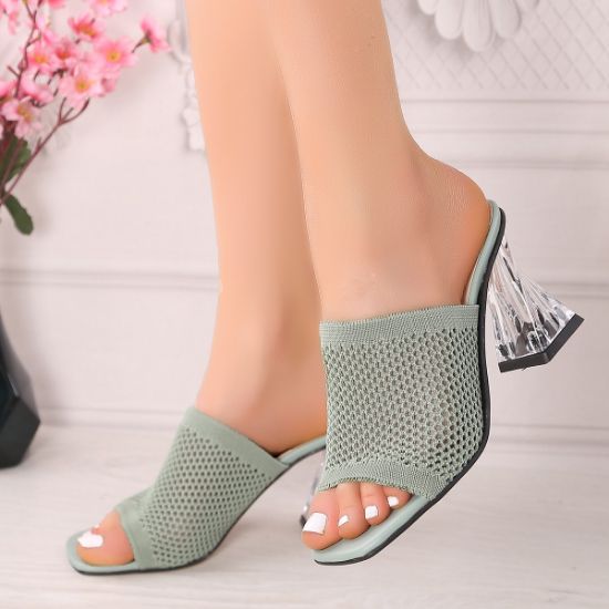 Akva Mint Yeşili Triko Şeffaf Topuklu Terlik resmi