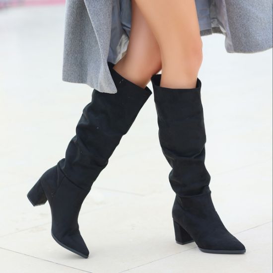 Roksa Siyah Süet Topuklu Çizme resmi