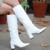 Roksa Beyaz Cilt Topuklu Çizme resmi