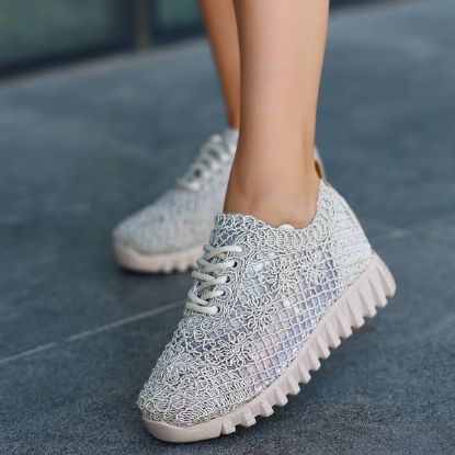 Loxi Krem Örgülü Spor Ayakkabı resmi