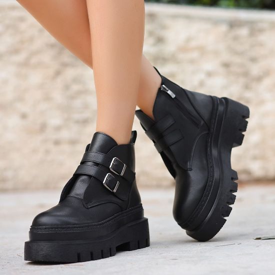 Olga Siyah Cilt Kemerli Bot resmi