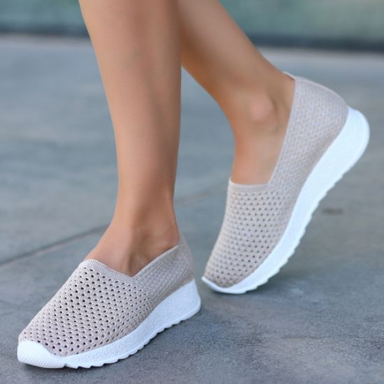 Nily Krem Triko Simli Babet Ayakkabı resmi