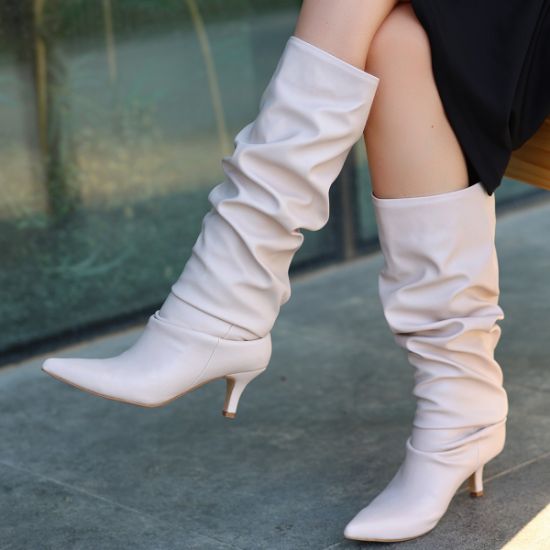 Ewon Krem Cilt Topuklu Çizme resmi