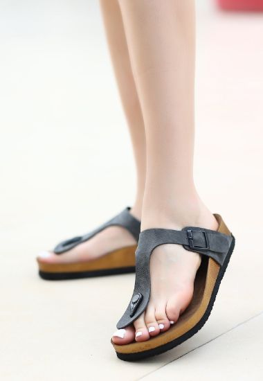 Aksar Gri Nubuk Parmak Arası Terlik resmi