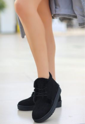 Simya Siyah Süet Bağcıklı Bot resmi