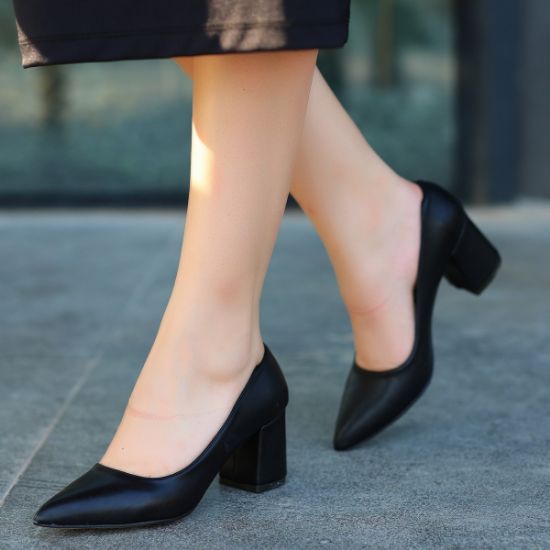 Zool Siyah Cilt Topuklu Ayakkabı resmi