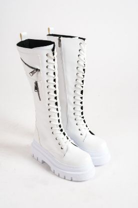 Lodina Beyaz Cilt Bağcıklı Çizme resmi