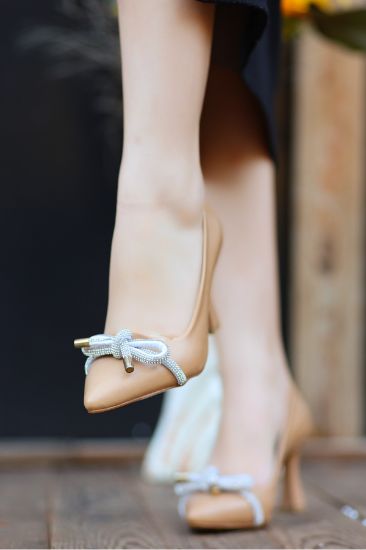 Vikto Nude Cilt Stiletto Ayakkabı resmi