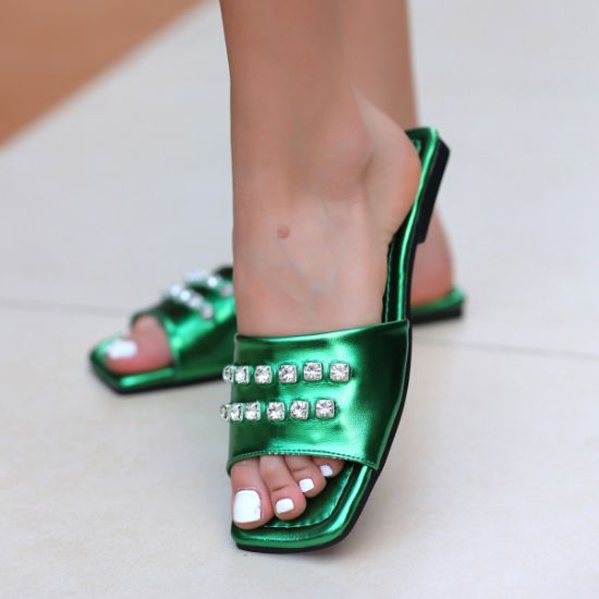 Slani Yeşil Rugan Terlik resmi