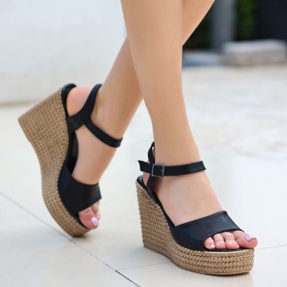 Zewi Siyah Cilt Dolgu Topuk Sandalet resmi