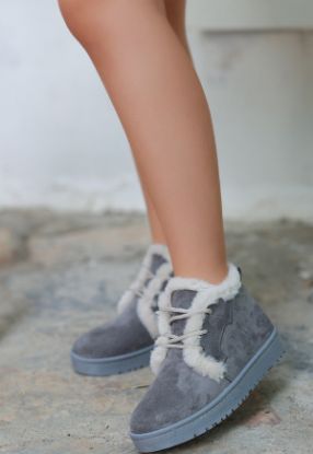 Simya Gri Süet Bağcıklı Bot resmi