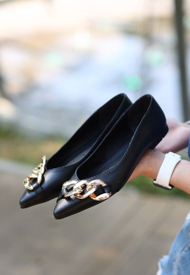 Popi Siyah Cilt Zincirli Babet Ayakkabı resmi