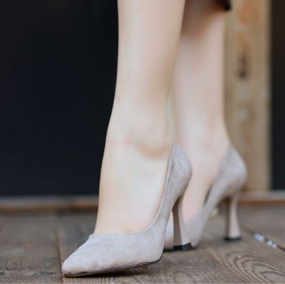 Olba Bej Süet Stiletto Ayakkabı resmi