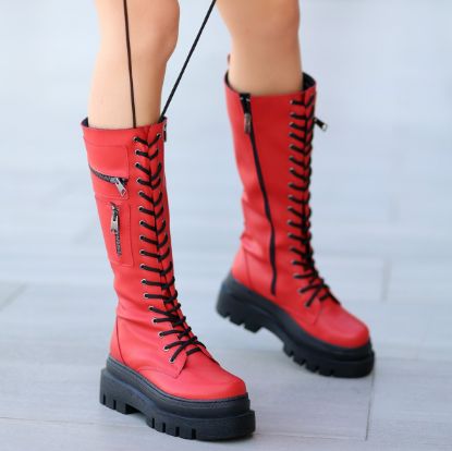 Lodina Kırmızı Cilt Bağcıklı Çizme resmi