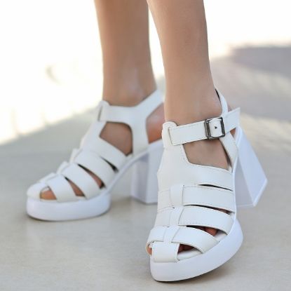 Deolp Beyaz Cilt Topuklu Sandalet resmi