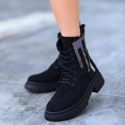 Alana Siyah Süet Bağcıklı Bot resmi