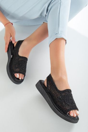 Ronz Siyah Örgülü Sandalet resmi