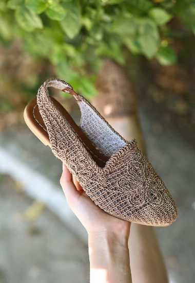 Miay Krem Örgülü Sandalet resmi