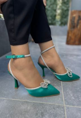Yeva Turkuaz Saten Topuklu Ayakkabı resmi