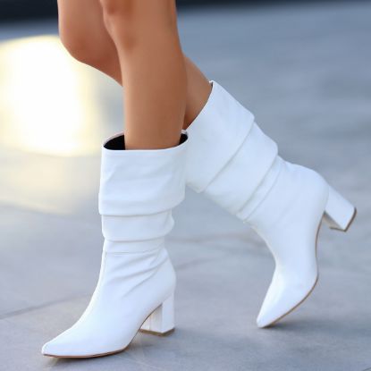 İdox Beyaz Cilt Topuklu Çizme resmi