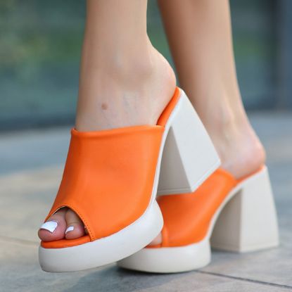 Diar Turuncu Cilt Topuklu Terlik resmi